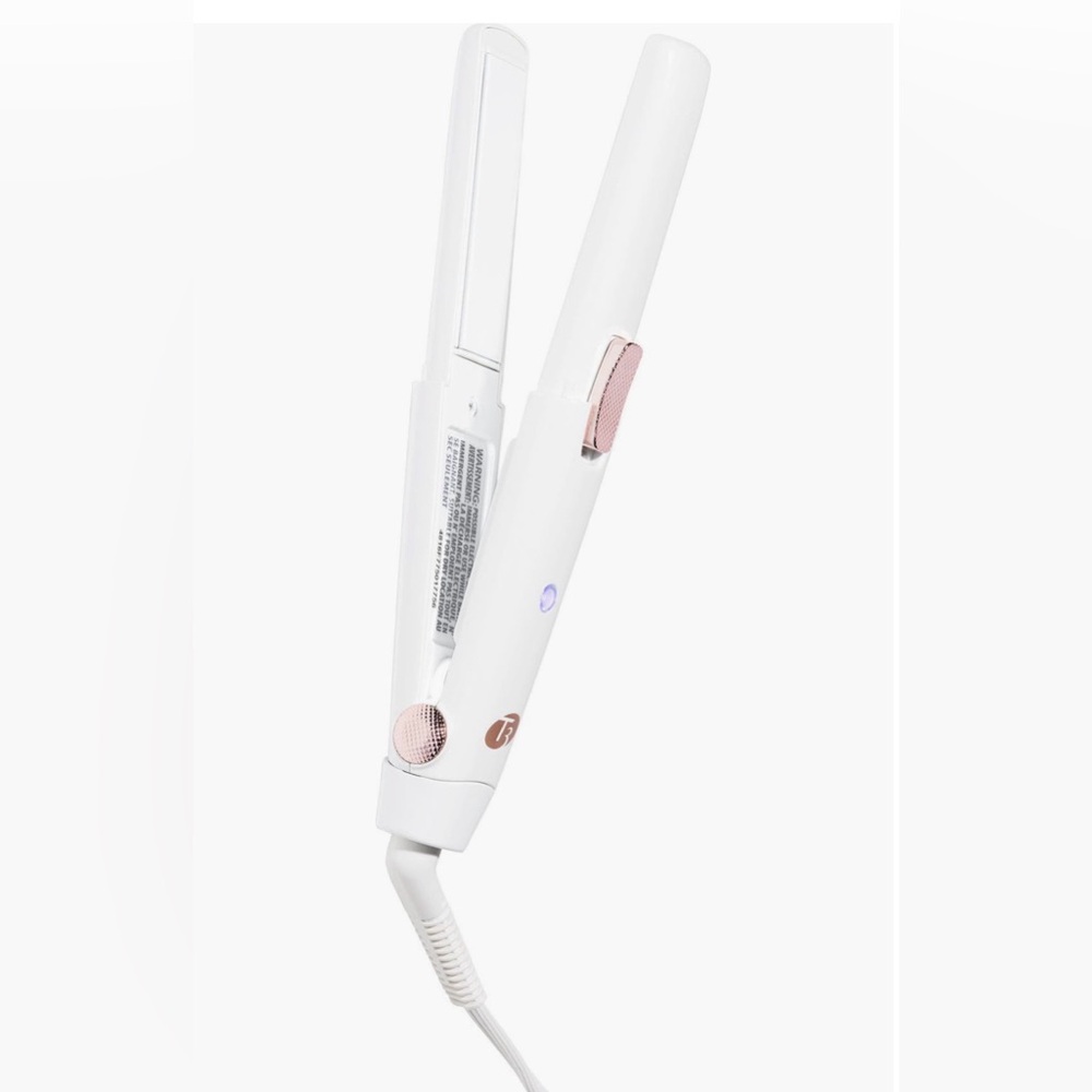 T3 SinglePass Compact Travel Styling Flat Iron with Cap (White & Rose Gold)